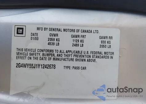 2000 Buick Century Limited из США, поврежденный, VIN 2G4WY55J1Y1242678